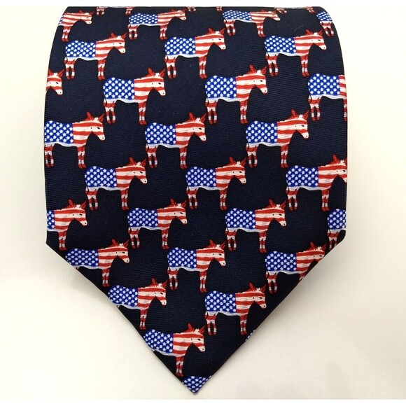 MUSEUM ARTIFACTS All Silk Men's Handmade Neck Tie Democrat Donkey American Flag - Picture 5 of 14